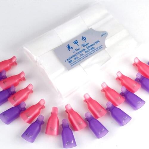 10PCS Plastic Nail Art Soak Off Cap Clip UV Gel Polish Remover Wrap 900Pcs/Bag Cotton Nail Cleaner Towel Set For Manicure Wipes