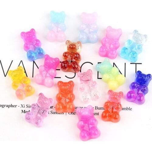 10pcs Cute Resin Transparent Bicolor Simulation Gummy Bear Candy Flatback Cabochon For Kids DIY Jewelry/Craft Decoration