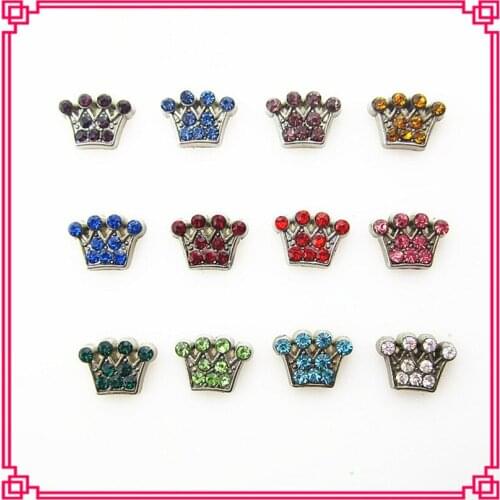 12 Colors Mixed Crown Paw 120pcs/lot Crystal Birthstone Floating Charms Living Glass Memory Floating Lockets Diy Jewelry