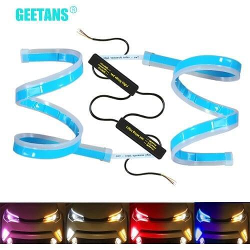 2PCS Waterproof Flexible Universal Car led DRL Daytime Running Light Flow Runs Headlight LED Strip Brake Turn Signal Lights CJ
