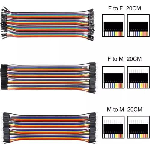 40pcs Dupont Cable 20cm Male to Male / Male to Female / Female to Female Jumper Wire Dupont Line for Arduino DIY KIT