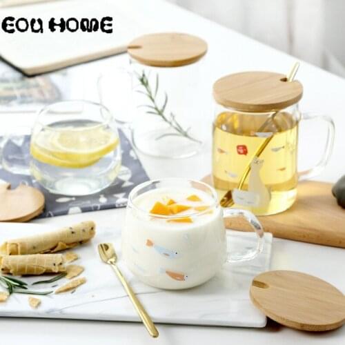 500ml Heat-resistant Small Fish Glass with Lid and Spoon Clear Tea Coffee Milk Cocktail Mug Insulated Glasses Creative Drinkware