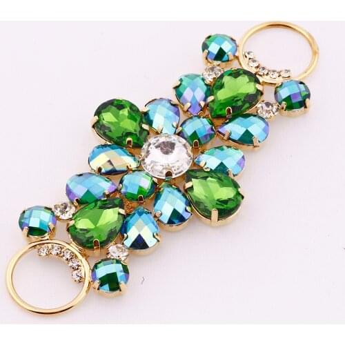 Glass+resin Crystal AB rhinestone applique with Buckle Gold Base for wedding Dress Belt Applique Sew on Party Dress bikini