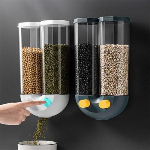 Automatic Grain Storage Box Cereal Dispenser Food Tank Kitchen Rice Container Organizer Wall Mounted Plastic Storage Cans Tools