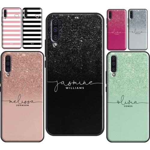 Personalised Initials Printed Glitter Sparkly Name Case For Samsung A51 A71 A50 A70 A40 Coque For Galaxy A21S M21 M31 A20e Cover