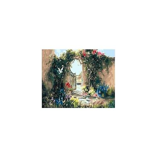 Cioioil-T520 Arch and pigeons in a flower patio painting by numbers on canvas DIY oil digital paint by number kits for home deco