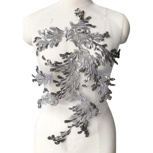 Flower Beads Embroidered Lace Fabric Applique Trim For Wedding/Evening Dress Clothes Decoration Sew On Mesh Patches Accessories