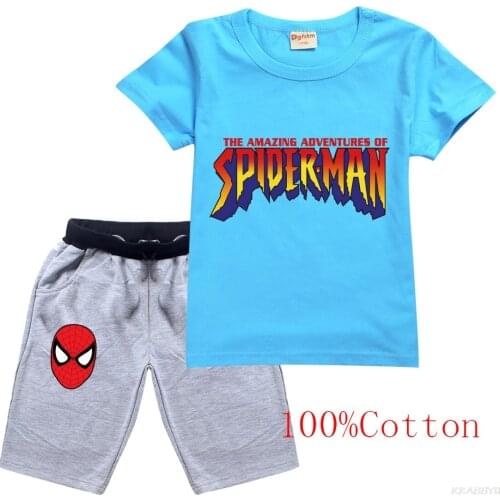 SpiderMan Kids Clothes Set Summer child cool Cotton Top Tees Short Sleeves T-Shirts