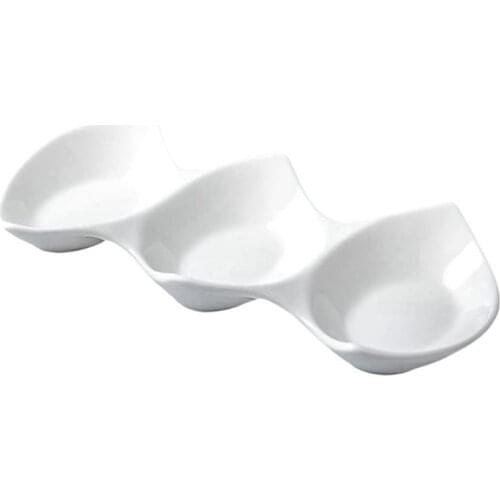 Double-Pointed Triple Bowl Ceramic Snack Bowl Doge Hotel Restaurant Side Dishes Bowl Sauce Bowl Dip Bowl White