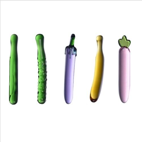 5Types Vegetable and Fruit Shape Crystal Dildo For Women Pyrex Glass Butt Plug Cute Novelty Adult Masturbation Tune Gays Sex Toy