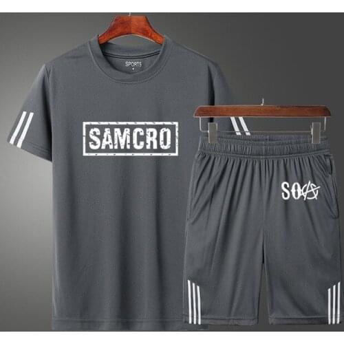 Summer Mens T-shirt SOA Sons of Anarchy Printing Fashion Casual Cotton High Quality Mens short sleeve + shorts two-piece suit