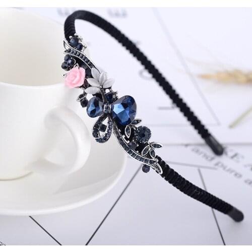 Korean Version Elgant Rhinestone Headband Bow Flower Fascinator Festival Jewelry Toothed Hair Accessories