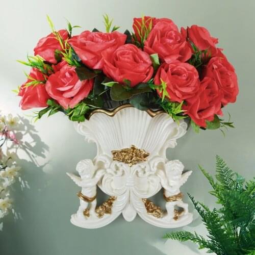 Creative Home Decor Flower Vase Hanging Decorations Angel Sculpture Flower Stand Resin Crafts Ornaments Garden Art Shelf