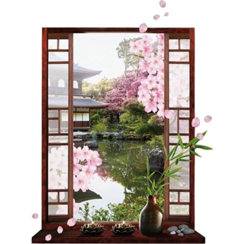 Hot 3D Window Sakura Peach Blossom Flower Art Wall Sticker Removable Decal Mural