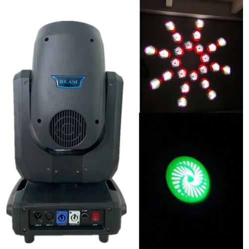 Mini 250W 8R sharpy beam moving head light dmx stage lighting double prism wheel with colorful mirror for wedding