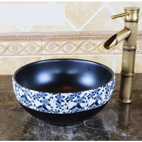 Mini Ceramic round Hand Painted Basin Washbasin Small Bathroom Balcony Art Basin 30CM diameter bathroom sinks bowl