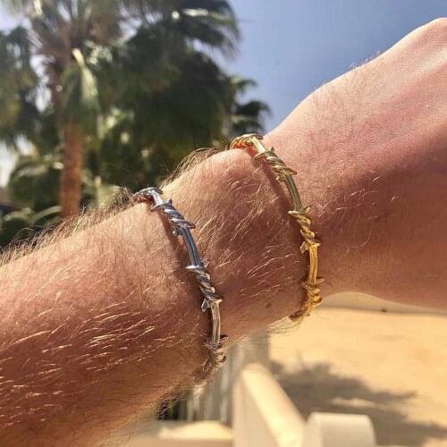 Mens Bracelet Open Bracelet Twist Line Titanium Bracelet Geometric Steel Bangle Barbed Jewelry Hip Hop Bracelet Bangle