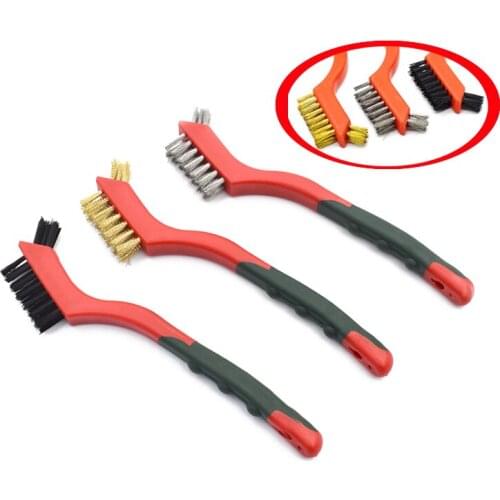3-Piece Wire Brush Set Nylon/Brass/Stainless Steel Bristles With Curved Shape, Suitable For Deep Cleaning Of Rusty Dirt New