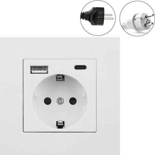 Electrical Wall Charger Adapter PC Panel With Usb Type-C Charging Port EU Standard Power Outlets 16A Germany Plug Socket