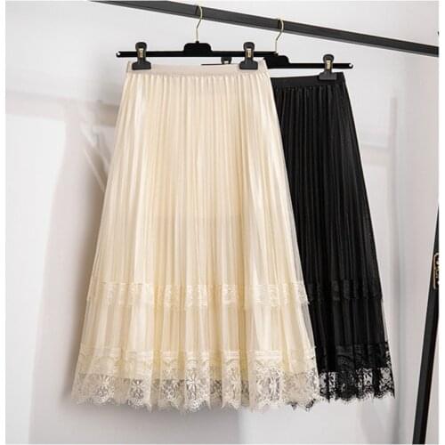 The new summer plus size skirt 5XL-9XL fashionable womens clothing can wear loose temperament lace pleated skirt on both sides