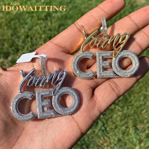 Two Tone Color Plated Hiphop Bling 5A CZ Jewelry Iced Out Baguette Zirconia Young CEO Charm Pendant Rich Tennis Chain Necklace