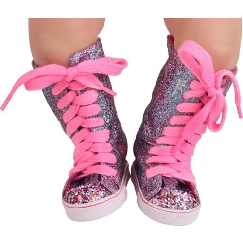 43 cm baby dolls shoes American Delicate shiny purple-blue high-top canvas shoe Baby toys fit 18 inch Girls doll g229