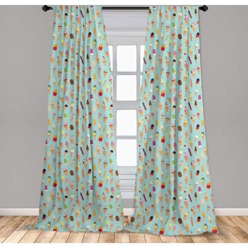 Ice Cream Window Curtains Mix of Yummy Dessert with Chocolate and Fruit Flavor Toppings Cones Lightweight Decorative