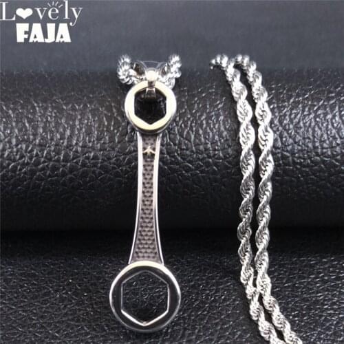 Lovely FAJA Big Long Stainless Steel Wrench Necklaces Men Punk Silver Color Necklaces & Pendants Jewelry cadena hombre NZZ8S03
