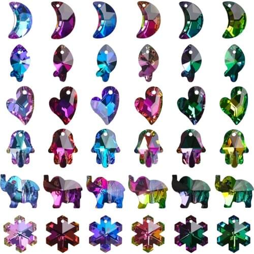 20Pcs/lot Chinese Crystal Pendant Green Glass Heart Beads Necklaces Drop Earrings Jewelry For Women DIY Making Charm Accessories