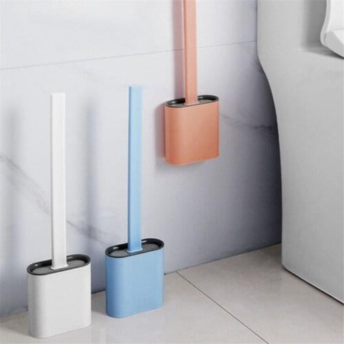 Silicone Toilet Brush Flexible Brush Flat Head Soft Bristles With Quick Drying Holder Set Wall-mounted Bathroom Clean Tool