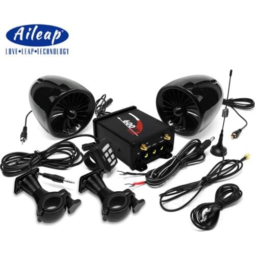 Aileap Motorcycle/ATV Audio System with Bluetooth FM Radio Aux Input Wired Control One Pair of 4" Waterproof Speakers (Black)