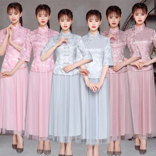 Vintage Chinese Style New Princess Elegant Long Formal Women Sister Wedding Bridesmaid Dresses Vestido Dresses Prom Guest 8145