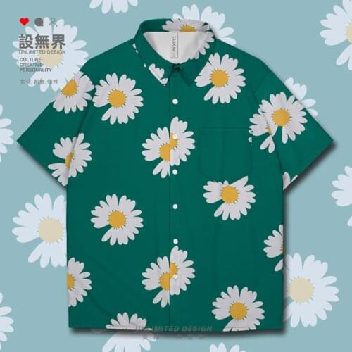 Japanese daisy flower pattern Short-Sleeved shirt new Printed Beach Hawaiian Shirt fashion Short Sleeve casual Clothes Summer