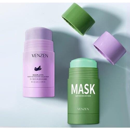 VEZE Green Mask Stick Mud Pink Eggplant Yeast Clay Mask Green Tea Cream Clean Face Mask for Facial Care