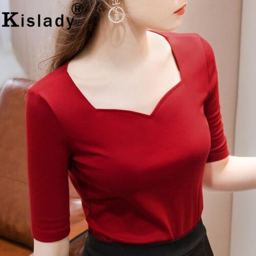 2020 Spring OL Womens Sexy Square Collar Tops Gothic Shirts Elegant Harajuku Patchwork Solid T-shirt Korean Temperament Clothes