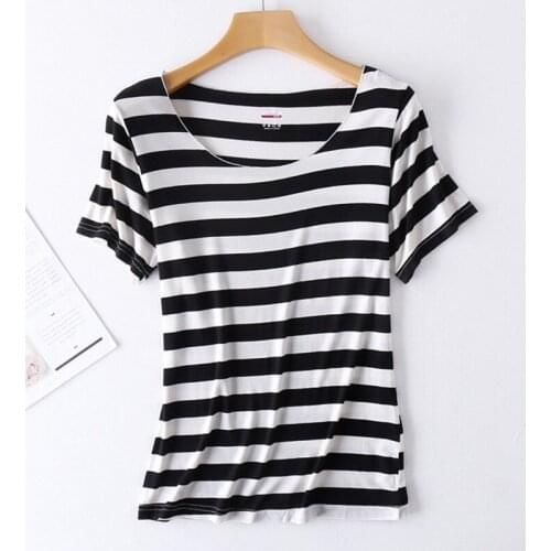 18 Colors Camiseta 2021 Women Fashion Short Sleeve O-Neck Striped T Shirt Skinny Stretchy Casual Summer Tops Tee 3XL Plus Size