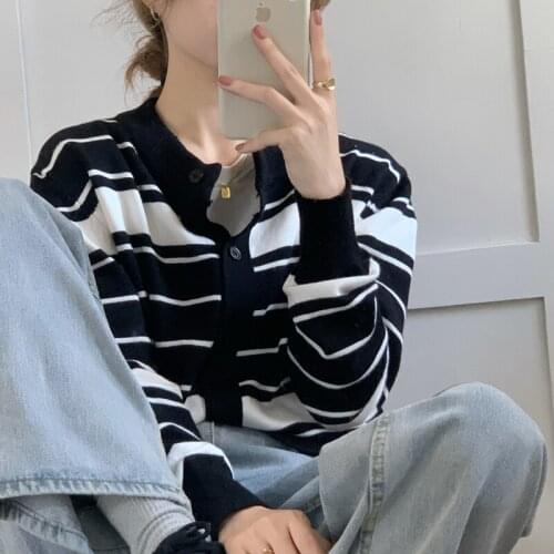 Female Korean Harajuku Lazy Striped Casual Loose Sweater Womens Sweaters Japanese Kawaii Ulzzang Vintage Clothing For Women
