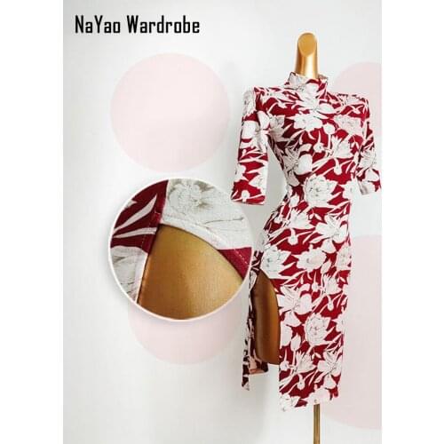 2020 New High Grade Floral Long Sleeve Design Latin Dance Dress Dancing Performance Women Dress Ballroom Samba Tango DL562