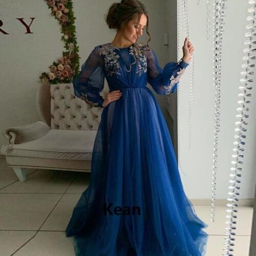 Royal Blue Evening Dress Puff Sleeve Special Occasion Party robe soiree Islamic Dubai Kaftan Saudi Arabic Evening Prom Dress