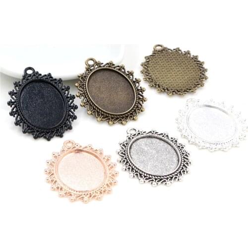 5pcs 18x25mm Inner Size 5 Colors Plated Flowers Style Cameo Cabochon Base Setting Charms Pendant necklace findings