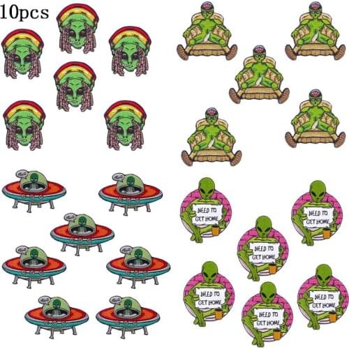 10Pcs/Set Alien UFO Patches On Clothes Punk Iron On Embroidered Patches For Clothing thermoadhesive Patches Stripes Stickers DIY