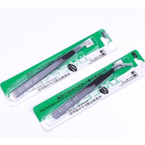 2pcs Nail Acrylic Gel Picking Tool Rhinestones Gem Decor Black Eyelash Tweezers Anti-static DIY hand clip 1.0MM Black Tweezers