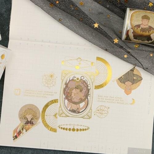 3/5cm*5m Kawaii Planet Moon Gold Washi Tape Stickers Scrapbooking Masking Tape School Supplies Bullet Journal Papeleria sl1546