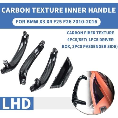 4PCS/set LHD Carbon Fiber Texture Car Front Rear Left / Right Interior Door Handle Panel Pull Trim Cover For BMW X3 X4 F25 F26