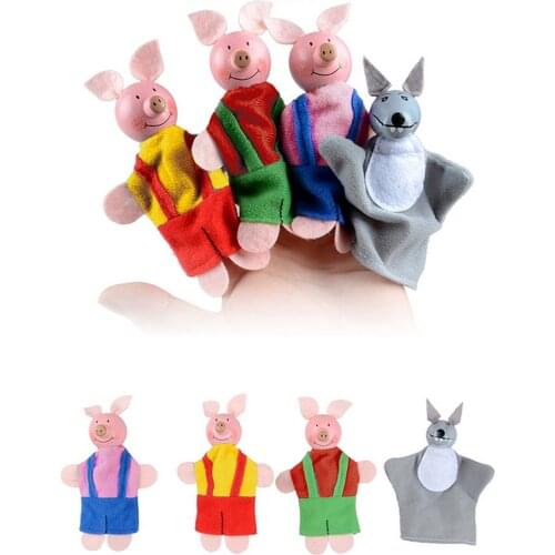 4PCS Finger Puppets Cute Three Little Pigs And Wolf Baby Marioneta Educational Toys Gifts Puppet Show pacynka History Of Toys