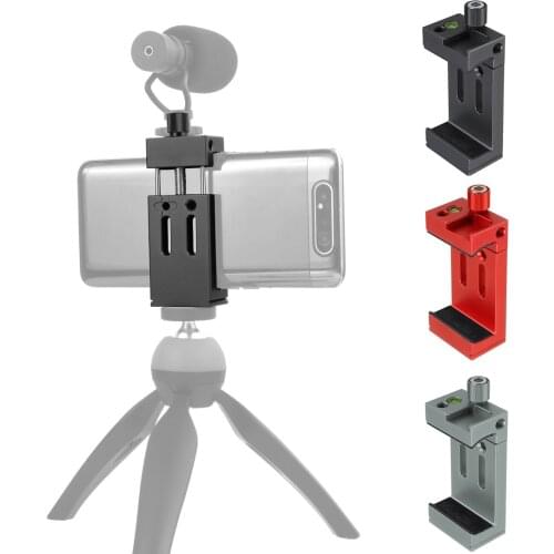 Aluminum Alloy Mount Holder with Cold Shoe Adaptor Air Bubble Level Clip for Tripod Mobile Phone for Live Video Shooting Blogger