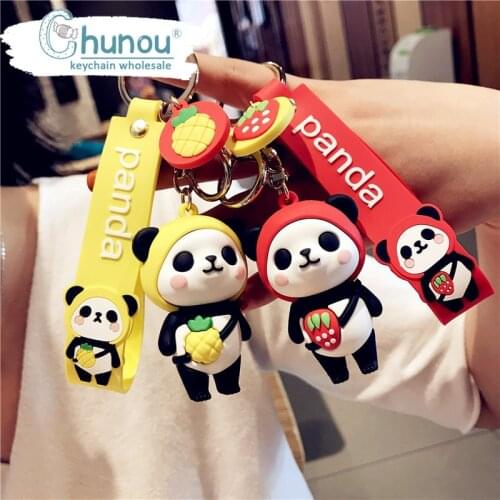 Anime Cute Football Panda Keychain Creative Fruit Bear Key Chain for Women Keyrings Charm Car Key Holder Bag Ornaments Gifts