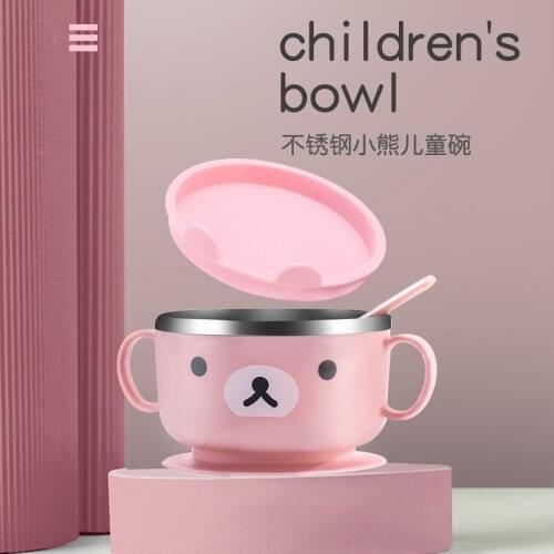 Cartoon Stainless Steel Childrens Tableware Binaural Bowl Cute Anti-Fall Insulation Baby Feeding Bowl Set Pappa Neonato Vajilla