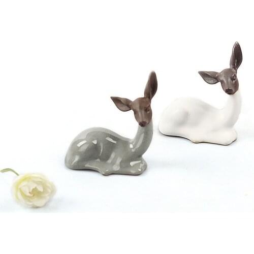 Elegant Ceramic fawn fawn Kung Fu tea statue tea pet favor Chinese traditional craft gift cute animal white green home decor