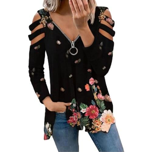 Oversized T Shirt Women Hollow Out Sleeve Zipper V-Neck Tops Long Sleeve Harajuku 3D Digital Printing Tshirts Casual Black Tees
